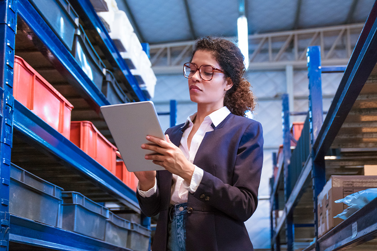 Woman in warehouse